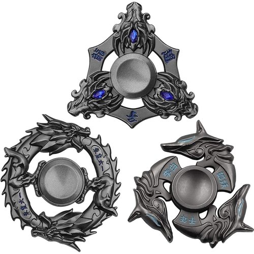3 Pieces Dragon Fidget Spinner, Cool Metal Hand Finger Spinners, Fingertip Spinners Toy Metal for Anxiety Stress Relief Toy Party Favor Birthday Gifts for Kids Adults, Classroom Prizes(Black)