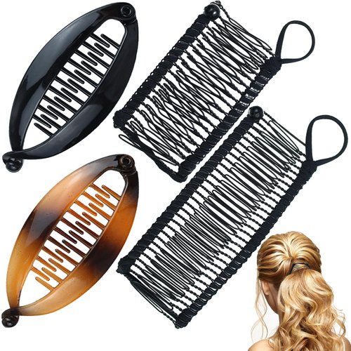 SHEHARUHI 4 Pieces Banana Hair Clips for Women - 30/20 Teeth Fish Banana Grip No Crease Clips for Natural Thick Wavy Ponytail Styling