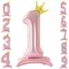 Eoopoon 42 Inch Crown Pink Number Balloon, Number 1 Balloon with Base for Girls 1th Birthday Party Decoration, Anniversary Decor Theme Party Supplies (Pink 1)