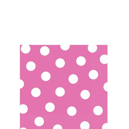 Amscan Disposable, Dots Beverage Napkins, Bright Pink Party Supplies, 5" x 5"