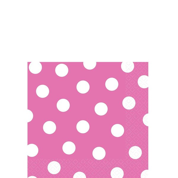 Amscan Disposable, Dots Beverage Napkins, Bright Pink Party Supplies, 5" x 5"