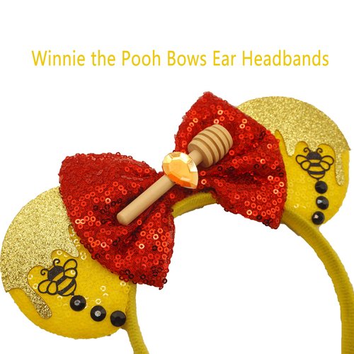 ZHENNAN Headbands, Honey Stick Pooh Bear Bows Ears, Mouse Ear Headbands for Women and Men, Cartoon Themed Events Birthday Party Decorations Hair Accessories, Unisex, 1 Count