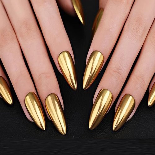 Holographic Mirror Gold Nail Chrome Powder Effect Metallic Dust Sequins UV Gel Gold Chrome Nail Powder Pigment for Nail Art Decoration, Gold Chrome Powder for Nails