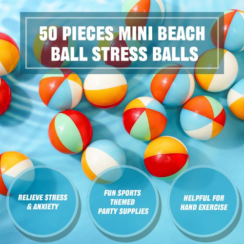 Hungdao 50 Pcs Beach Stress Balls 2.5 Inch Mini Beach Ball Stress Ball Relief Stress Ball Swimming Pool Game Toy Foam Sports Ball with Storage Bag for School Carnival Reward Birthday Party (Rainbow)
