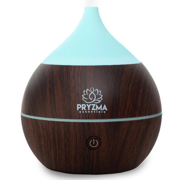 Pryzma Essentials All in One Bluetooth Speaker Aromatherapy Smart Essential Oil Diffuser, 7 LED Therapy Night Light, 200ml Cool Mist Ultrasonic Humidifier, Wood Grain and Waterless Auto Shut-off