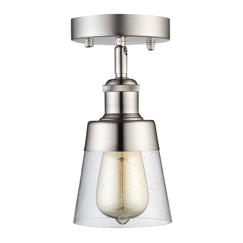 Modern Glass Flush Mount Light Fixture Mini Clear Seeded Glass Shade Semi Flush Mount Ceiling Light for Hallway Living Room Bedroom Kitchen Entryway, Brushed Nickel