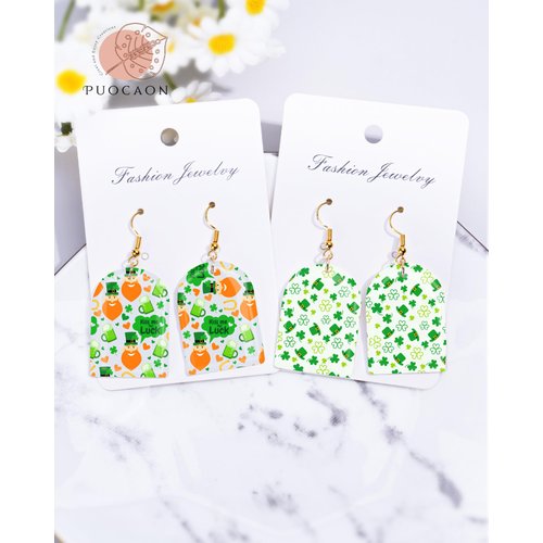 Puocaon Santa Patrick's Transfer Paper - 20 Pcs 4 Design Green Clover Polymer Clay Transfer Sheets, Leprechaun Clover Transfer Paper for Polymer clay Earrings, Lucky Clover Polymer Clay Transfer Paper