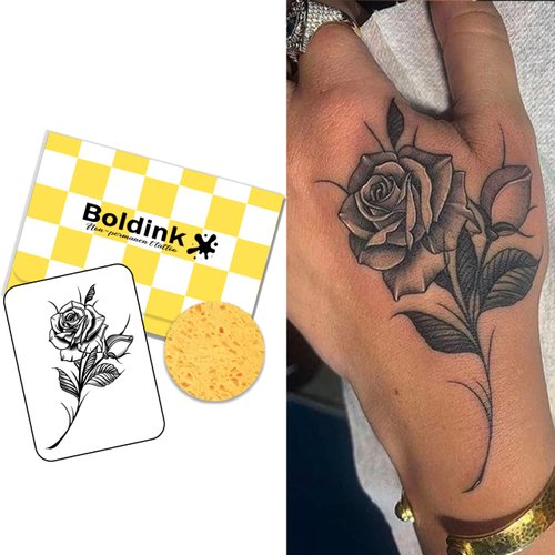 Boldink Semi-permanent tattoos, realistic fake tattoos, last 7-15 days, waterproof non-reflective temporary tattoo stickers, cruelty-free, uniquely designed exquisite packaging（Rose）
