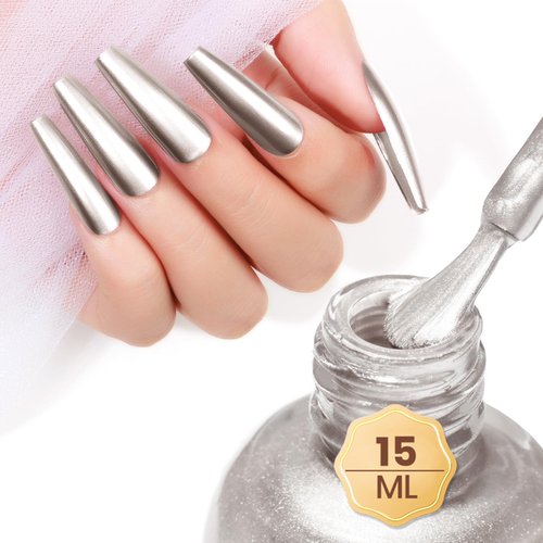 MIZHSE Chrome Metallic Nail Polish, Sliver Mirror Nail Polish for Nail Art, Long-lasting Mirror Effect Nail Polish, 0.53oz Gorgeous Quick-Dry Reflective Nail Polish for Fingernail Toenail Manicure