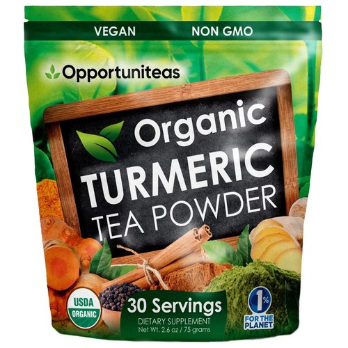 Opportuniteas Organic Turmeric Tea Powder - Matcha Green Tea, Turmeric, Cinnamon, Ginger, Black Pepper - Natural Joint Support Supplement for Juice, Smoothie & Drinks - Vegan & Non-GMO - 30 Servings