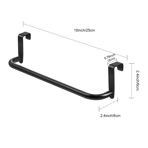 2 Pieces Metal Towel Bar Kitchen Cabinet Towel Rack Strong Steel Towel Bar Rack for Hanging on Inside or Outside of Doors, Home Kitchen Bathroom, Hand Towels, Dish Towels and Tea Towels (Black)