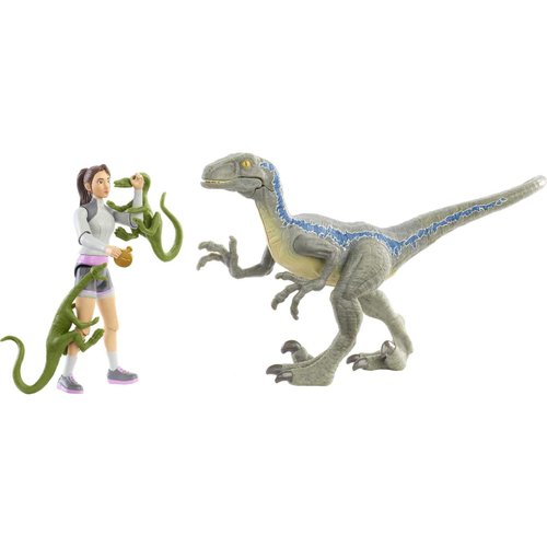Mattel Jurassic World Camp Cretaceous Yasmina Yaz and Velociraptor Human and Dino Pack with 2 Action Figures, 2 Compys Figures and Accessory, Toy Gift Set and Collectible
