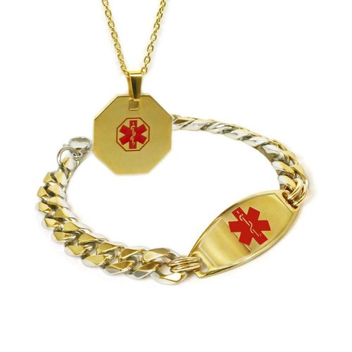 My Identity Doctor - Men's Custom Engraved Thick Links Medical ID Bracelet and Alert Necklace, Stainless Steel, 7 Inches