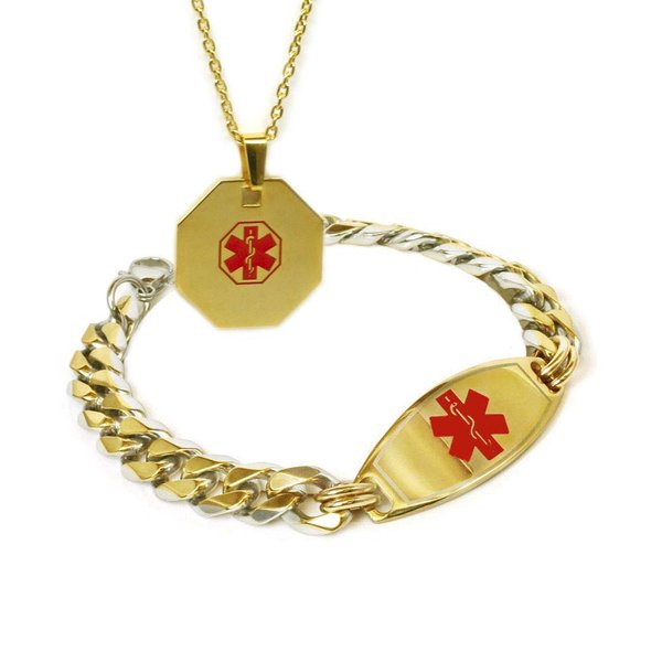 My Identity Doctor - Men's Custom Engraved Thick Links Medical ID Bracelet and Alert Necklace, Stainless Steel, 7 Inches