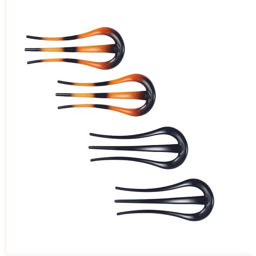 minihope French Hair Forks Tortoise Shell W Shape Updo Hair Pins Clips for Thin Thick Hair, 3.5 inch Classic 3 Prong Bun Hair Sticks Chignon Women Vintage Hairstyle Accessories, 4 Count.