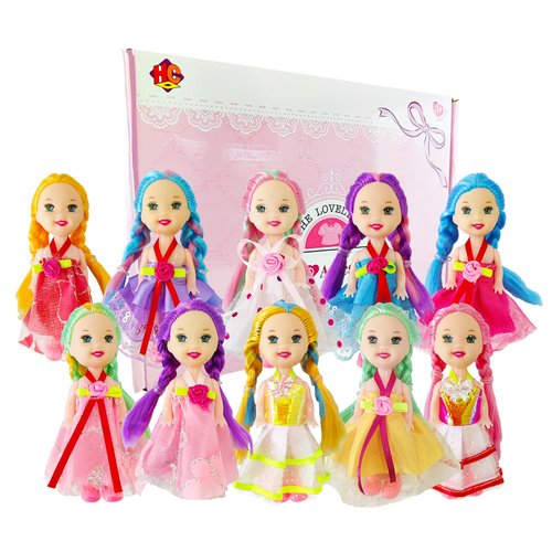 Huang Cheng Toys 10 Sets 4 Inch Mini Alive Lovely Baby Dolls Girl Dolls Include 10 Pieces Girl Mini Dolls, 10 Sets Handmade Doll Clothes, 10 Pairs of Doll Shoes
