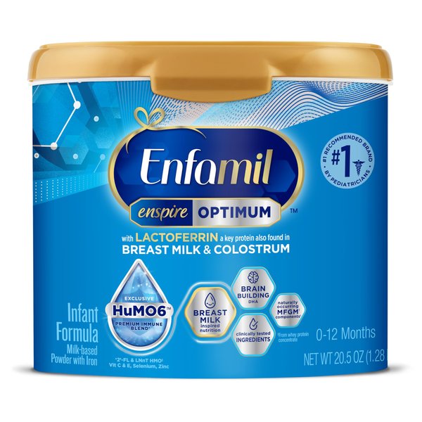 Enfamil Enspire Optimum Baby Formula, with Immune-Supporting Lactoferrin, Our Closest Formula to Breast Milk, Brain Building DHA, Dual Prebiotics, Infant Formula Powder, Baby Milk, 20.5 Oz Tub