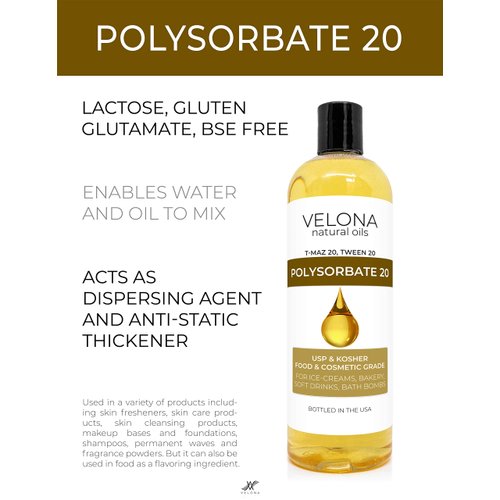 Polysorbate 20 by Velona - 2 oz | Solubilizer, Food & Cosmetic Grade | All Natural for Cooking, Skin Care and Bath Bombs | Use Today - Enjoy Results