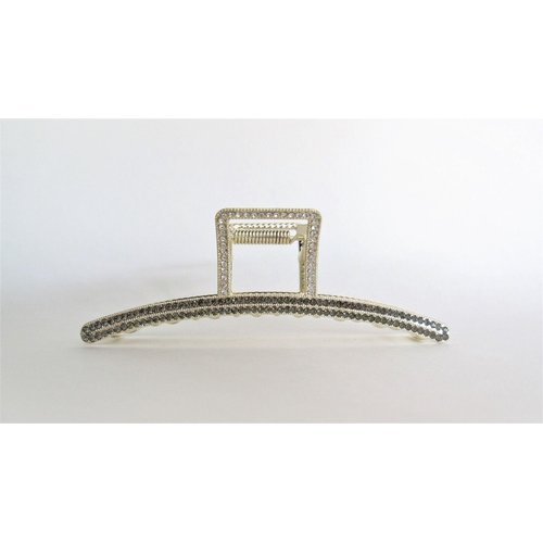 Generic Long art deco gold metal gray crystal hair claw clip for medium fine hair