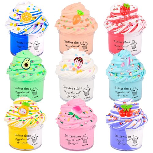 Generic 9 Pack Butter Slime Kit,Birthday Gifts & Party Favor for Kids,Soft and Non-Sticky Scented DIY Slime,Slime Toys for Girls and Boys