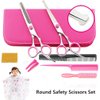 6.0 inch Professional Barber Round Safety Scissors Set - Kids Haircut Salon Cape - Bang Hair Scissor - Salon Hairdressing Shear for Baby Pink