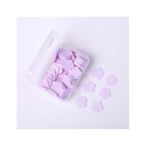 GANPUB 100 Pcs Mini Portable Travel Soap Paper Sheets,Hand Wash Cleaning Washing Hand Toiletry Paper Soap Sheets Flower Shape Disposable Paper Soap Flakes, Foot and Hand Care（Purple ）