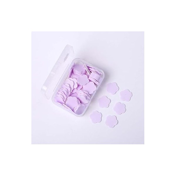 GANPUB 100 Pcs Mini Portable Travel Soap Paper Sheets,Hand Wash Cleaning Washing Hand Toiletry Paper Soap Sheets Flower Shape Disposable Paper Soap Flakes, Foot and Hand Care（Purple ）