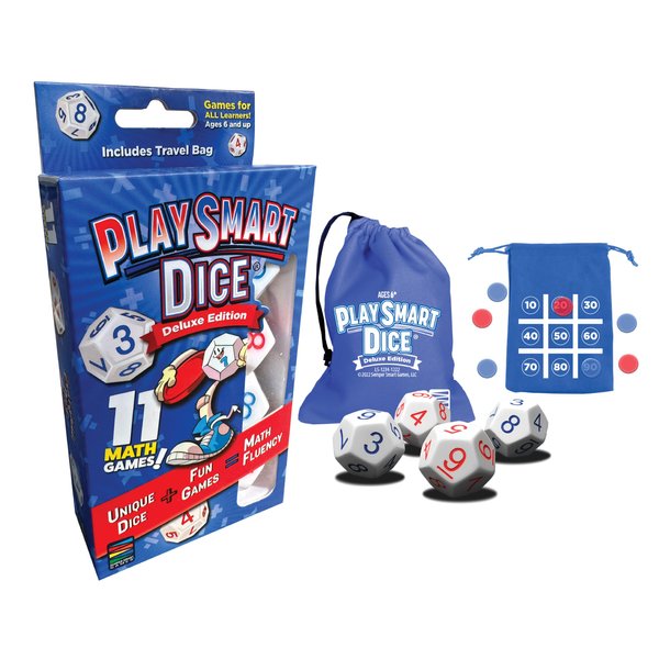PlaySmart Dice Deluxe: Sharpen Math Skills at Home and On The Go with Uniquely Numbered Math Dice and 11 Fun Math Games That Help Kids Master Mental Math. Perfect Travel Game!