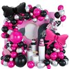Happy Birthday Balloons Black & Hot Pink for Kids and Adults Birthday Party Decorations Supplies (Hot Pink Set)