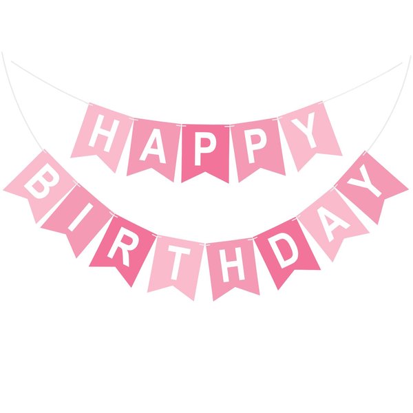 Anwyll Happy Birthday Banner,NO-DIY Pink Happy Birthday Banner Sign,Happy Birthday Party Paper Hang Decoration,Happy Birthday Banner Bunting for Women Girl Princess Birthday Celebration Party Backdrop