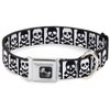 Dog Collar Seatbelt Buckle Skull Cross Bones Blocks Black White White Black 11 to 17 Inches 1.0 Inch Wide
