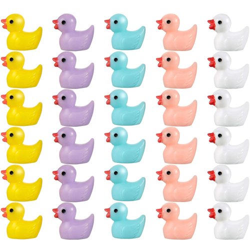 50 Pieces Mini Resin Ducks Decoration Miniature Ornament Tiny Ducks for DIY Garden Dollhouse Duck Accessories Baby Shower Birthday Party Favors Desk Room Crafts Decor