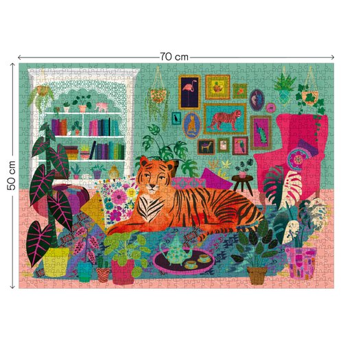 Elena Essex 1000 Piece Puzzle for Adults - Tiger Lounge/Puzzles for Adults 1000 Pieces/Plants Succulents Cat Puzzle/Puzzle 1000 Pieces/Puzzle Size 28 x 20 inches