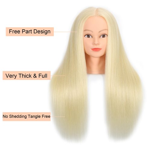 ZOMOI 26"-28"Mannequin Head with 80% Real Hair,Cosmetology Mannequin Trainning Head Hairdresser Pratice Doll Head for Hair Styling with Free Clamp Holder(#613 Light Blonde)