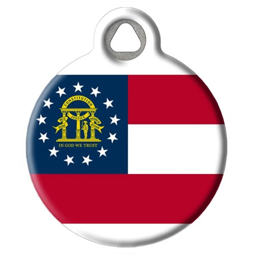 Dog Tag Art Georgian State Flag Personalized Pet ID Tag for Dogs and Cats, Silent Polymer Coated Stainless Steel Georgia Flag Nametag with Customized Identification Information - Small .875" Diameter