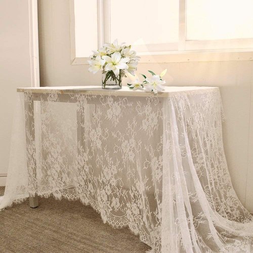 B-COOL 2 Pieces Lace Tablecloth 60 x 120 Inch Wedding Rectangle Overlay for Tables Rustic Vintage White Table Cover