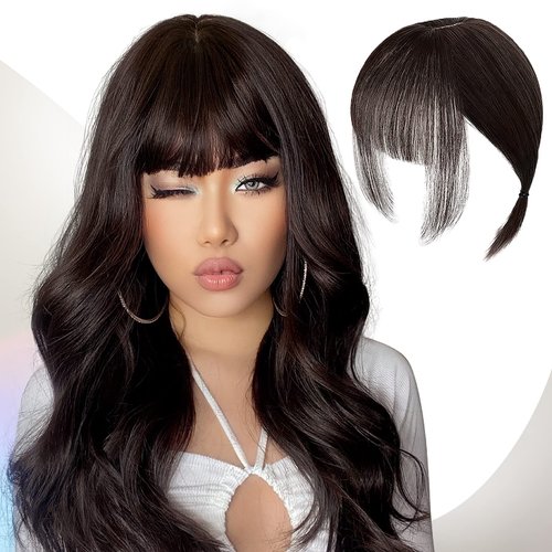 Hair Toppers for Thinning Hair Bangs Hair Clip in Extensions,Top Hair Pieces French Hair Bangs Fringe Hair Extension One Piece Clip on Front Bangs Hairpiece Forehead Topper for Girls Women,Brown Black