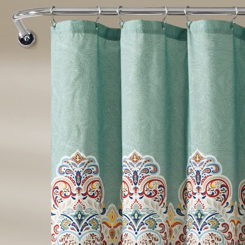 Lush Decor Boho Chic Shower Curtain, 72" x 72", Seafoam & Red