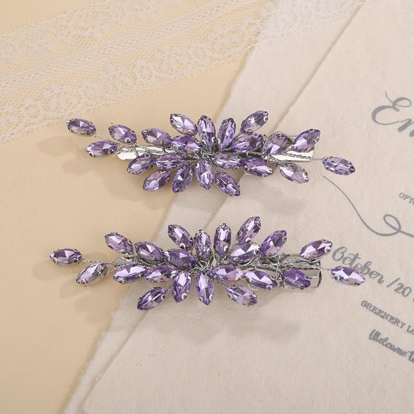Teyglen Purple Rhinestone Bridal Hair Clips Crystal Wedding Hair Barrette for Women Decorative Hair Accessories Jewelry Sparkly Crystal Hair Piece (Purple)