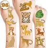 8 Sheets (96PCS) Cheetah Tattoos Temporary Jungle Theme Birthday Party Supplies Favors Decorations Tattoo Stickers for Boys Girls Gifts Classroom School Prizes Rewards