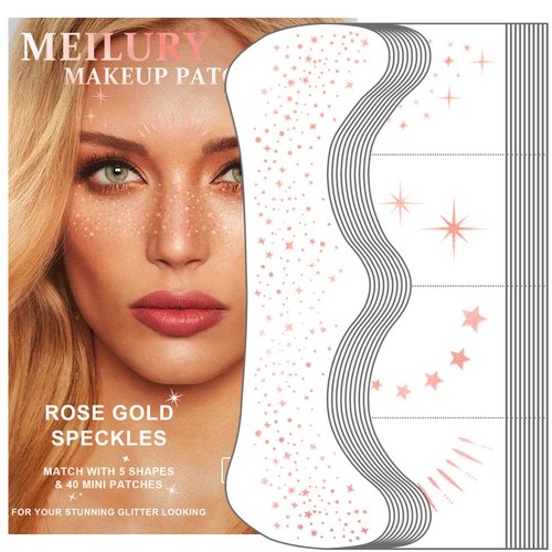 Glitter Freckles Face Tattoo, 20PCS Rose Gold Makeup Patch, Faux Freckles Waterproof Temporary Tattoos Cute Glitter Women and Kids Makeup Accessories For Christmas (Rose Gold)