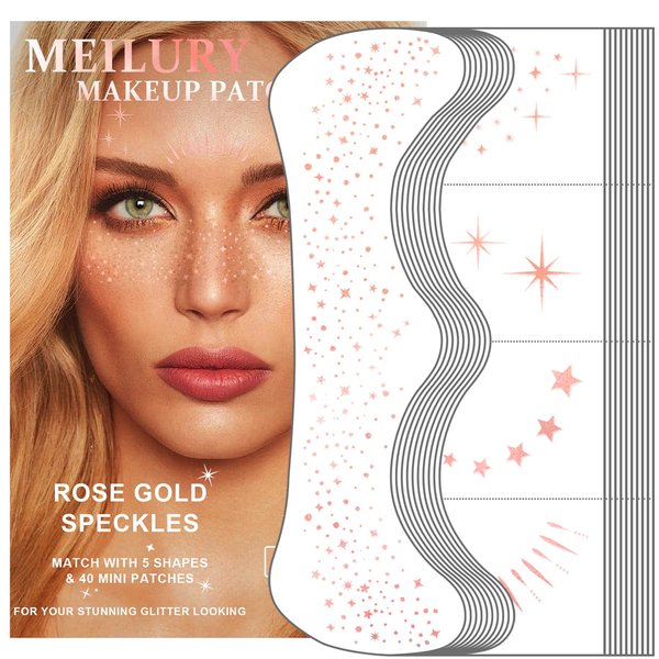 Glitter Freckles Face Tattoo, 20PCS Rose Gold Makeup Patch, Faux Freckles Waterproof Temporary Tattoos Cute Glitter Women and Kids Makeup Accessories For Christmas (Rose Gold)