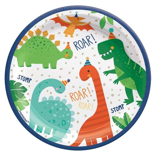 Amscan Dino-Mite Round Plates, 7" (8 Pcs.) - Multicolored Party Tableware for Kids Birthdays & Dinosaur-Themed Celebrations