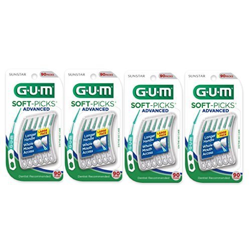 GUM Soft-Picks Advanced, Easy to Use Dental Picks for Teeth Cleaning and Gum Health, Disposable Interdental Brushes with Convenient Carry Case, Dentist Recommended Dental Floss Picks, 90ct (4pk)