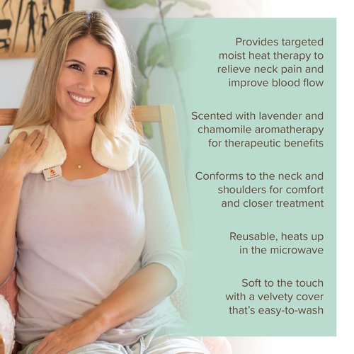 Bed Buddy Neck Pillow Heating Pad for Neck and Shoulders with Moist Heat & Aromatherapy, Lavender & Chamomile, White