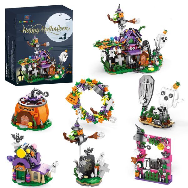 Halloween Haunted House Village Building Set for Kids -Halloween Toys Ghost Pumpkin Building Kit for Kids Party Favors for Goodie Bags Stuffers for Boys & Girls 6 up