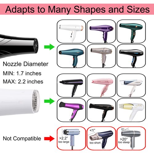 Universal Hair Diffuser Adaptable Hair Dryer Attachment for Blow Dryer Nozzles from 1.7 to 2.2 inch Diameter (Black with Shampoo Brush)