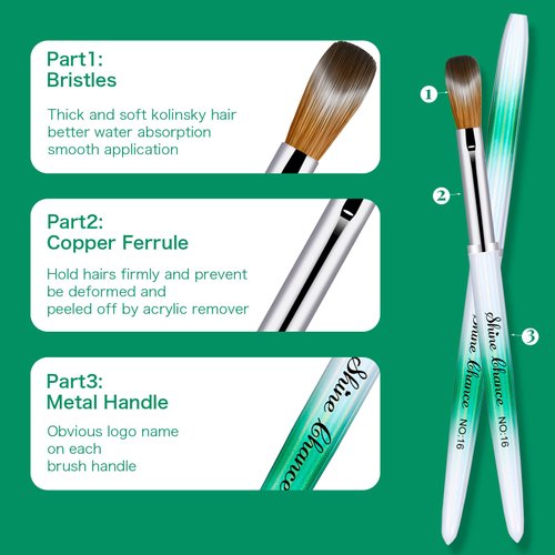 Shine Chance 4Pcs Acrylic Nail Brushes Set, Kolinsky Acrylic Nail Art Brush, Art Design & Polish Mistake Cleaning Manicure Tools for Women Acrylic Application (Size 4 8 12 16)