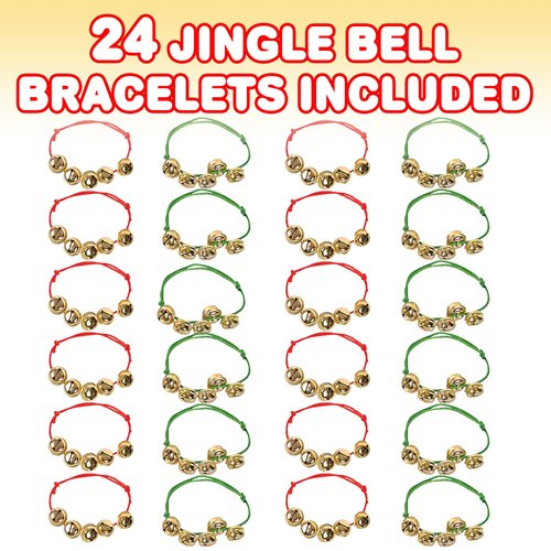 ArtCreativity 24 Pack Christmas Jingle Bell Bracelets, christmas party favors for adults, Easy to Adjust, Jingle Gold Bells, Christmas Stocking Stuffers for Kids and Adults, Red and Green