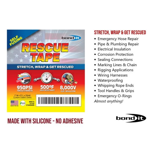 Rescue Tape, Self-Fusing Silicone Tape, Emergency Plumbing Pipe & Radiator Hose Repair, Electrical Insulation, Military Std, 1" x12', Black